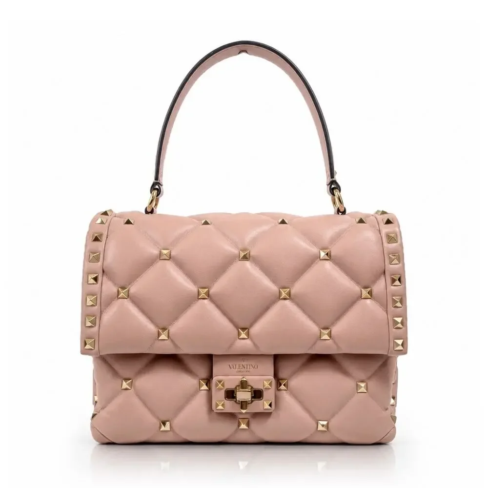 Valentino Garavani Candystud Medium Top Handle Leather Bag Rockstud Pink